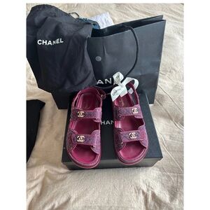 CHANEL Dad Burgundy Double-Strap Sandals
